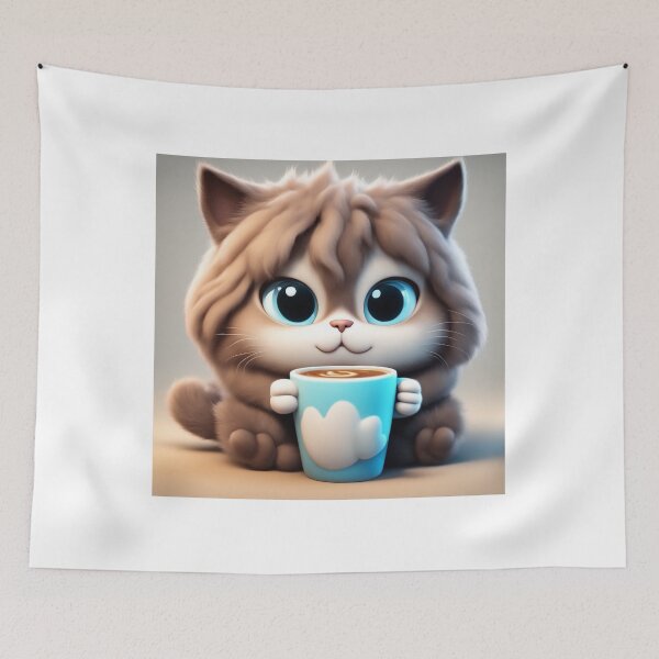 Item preview,  Cute Sleepy Cat Holding Coffee Cartoon Vector Icon designed and sold by hjian8219.