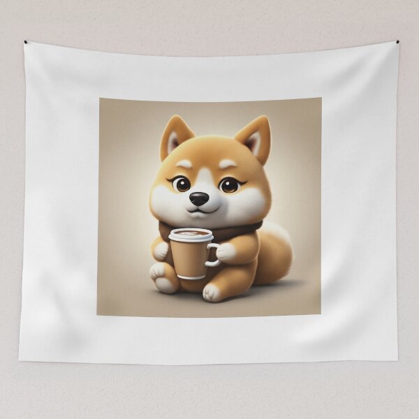 Item preview, Cute Sleepy Shiba Inu Dog Holding Coffee Cartoon Vector Icon designed and sold by hjian8219.