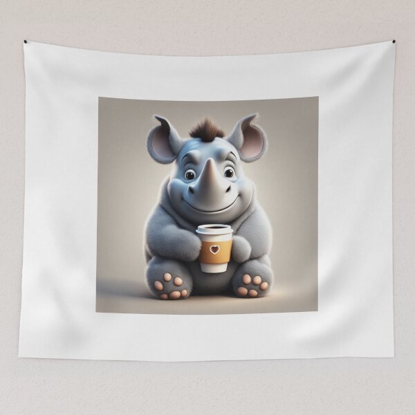 Item preview, Cute Sleepy Rhino Holding Coffee Cartoon Vector Icon designed and sold by hjian8219.