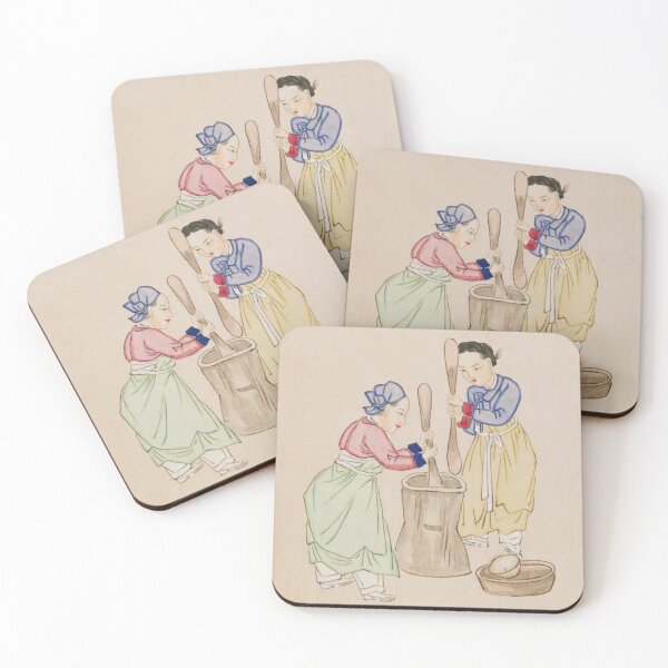 Item preview, Korean Minhwa Painting Pounding Grain Woman Traditional Korean Genre Art designed and sold by allpalgo.