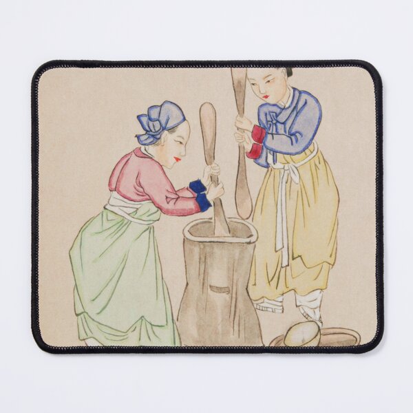 Item preview, Korean Minhwa Painting Pounding Grain Woman Traditional Korean Genre Art designed and sold by allpalgo.