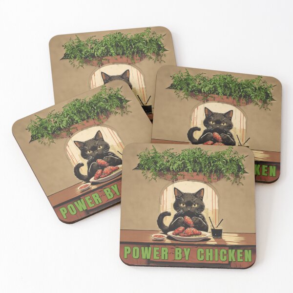 Item preview, POWER BY CHICKEN BLACK CAT ILLUSTRATION designed and sold by La Loca.