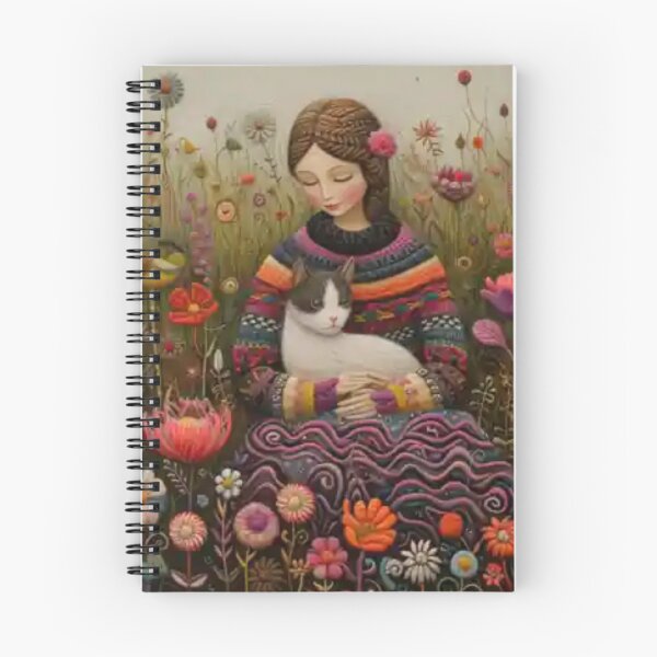 Item preview, Cat on Her Lap Tapestry Embroidery FolkArt, gift for embroiderers, cat lovers, traditional craft lovers designed and sold by ANotiontoKnit.
