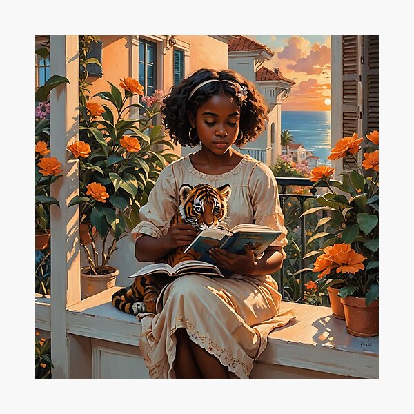 Item preview, Sunset Beach Balcony Reader and Tiger Cub designed and sold by IvaRenee.