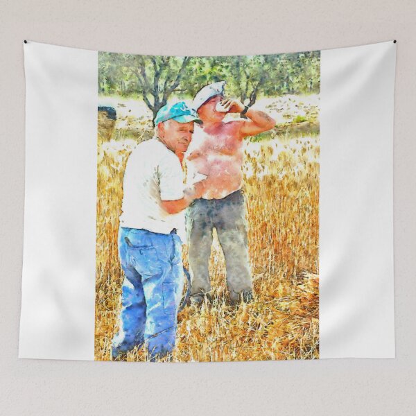 Item preview, Two farmers drink wine among the wheat designed and sold by Giuseppe Cocco.