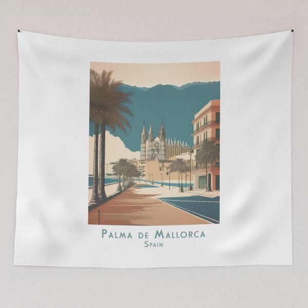 Item preview, Palma de Mallorca retro travel poster – vintage cathedral and Mediterranean coastal town wall art designed and sold by pod24.