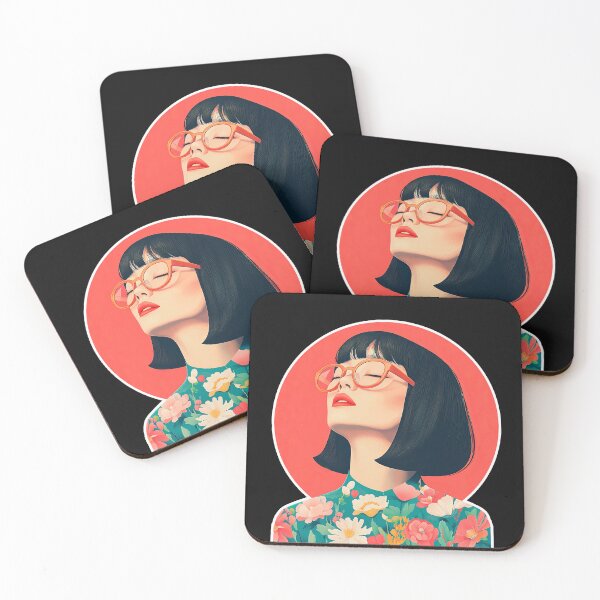 Item preview, Stylized Portrait of a woman asian with Floral Shirt and Glasses designed and sold by ArtTodayShop.