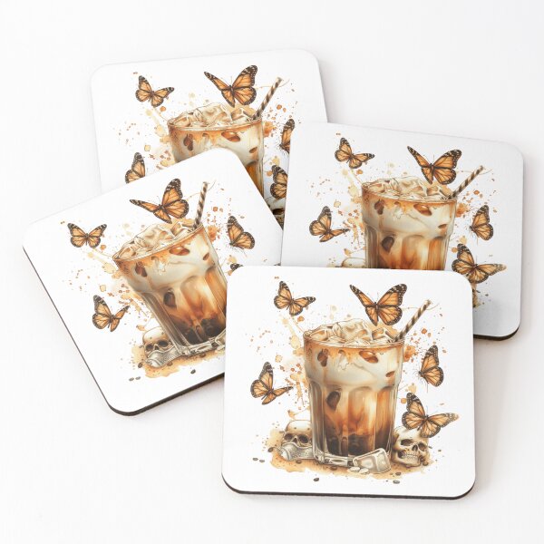 Item preview, Iced coffee and skull with butterflies- Cute Halloween  designed and sold by cocomelon168.