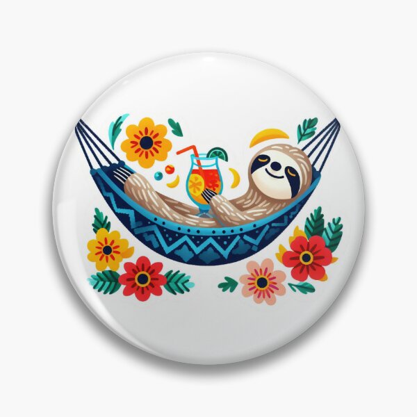 Item preview, Scandinavian Folk Art cute Sloth relaxing in a hammock with a tropical cocktail by heidiannemorris designed and sold by FOLK ART FUSION by heidiannemorris.