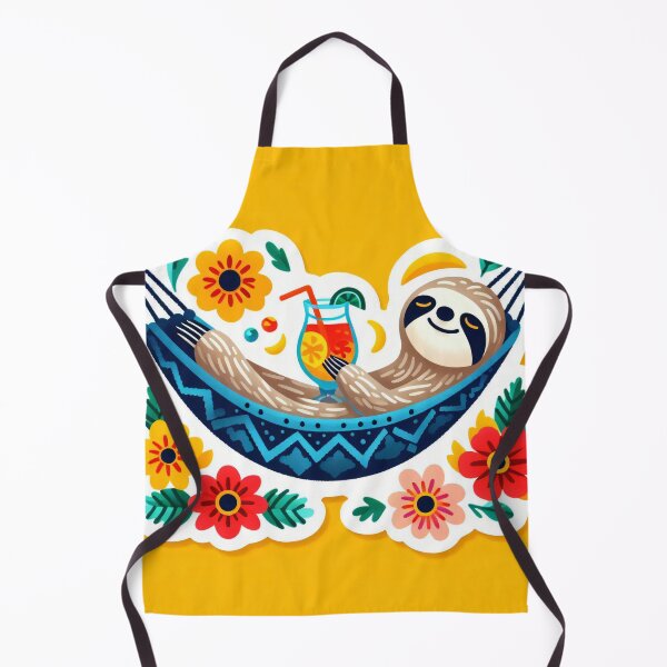 Item preview, Scandinavian Folk Art cute Sloth relaxing in a hammock with a tropical cocktail by heidiannemorris designed and sold by FOLK ART FUSION by heidiannemorris.