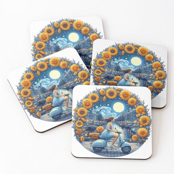 Item preview, Scooter girl and sunflowers designed and sold by Vibranta Studio.