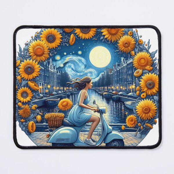 Item preview, Scooter girl and sunflowers designed and sold by Vibranta Studio.