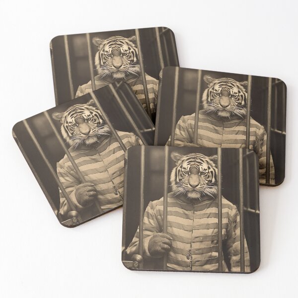 Item preview, Tiger in Jail in a Striped Prison Suit, Funny Vintage designed and sold by CheekyAnimalz.