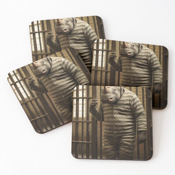 Item preview, Rhino in Jail in a Striped Prison Suit, Funny Vintage designed and sold by CheekyAnimalz.