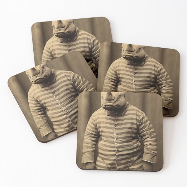Item preview, Rhino in Jail in a Striped Prison Suit, Funny Vintage designed and sold by CheekyAnimalz.
