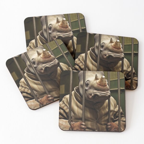 Item preview, Rhino in Jail in a Striped Prison Suit, Funny Vintage designed and sold by CheekyAnimalz.