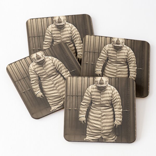 Item preview, Rhino in Jail in a Striped Prison Suit, Funny Vintage designed and sold by CheekyAnimalz.
