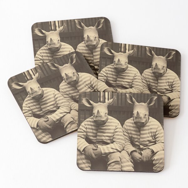 Item preview, Rhinos in Jail in a Striped Prison Suit, Funny Vintage designed and sold by CheekyAnimalz.