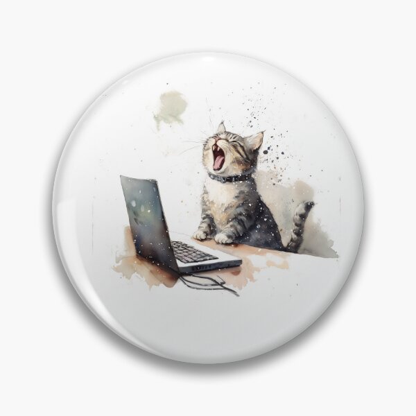 Artikelvorschau, Gähnende Katze mit Laptop in Aquarell entworfen und verkauft von BeefStroganof.