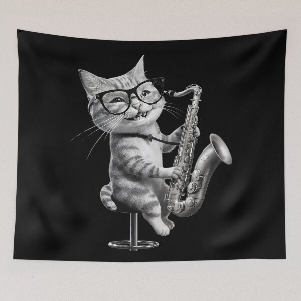 Item preview, Cat playing saxophone designed and sold by DesignsByJensen.