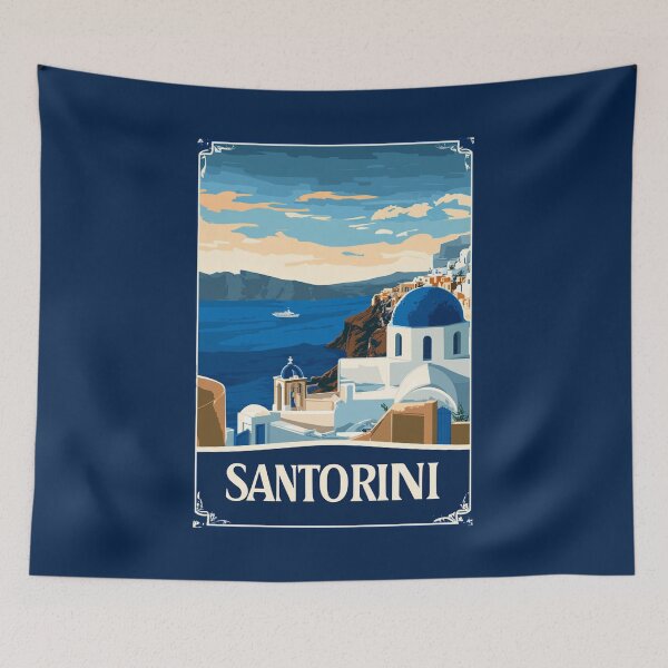 Item preview, A Vintage Travel Art of Santorini - Greece   designed and sold by GoodOldVintage.