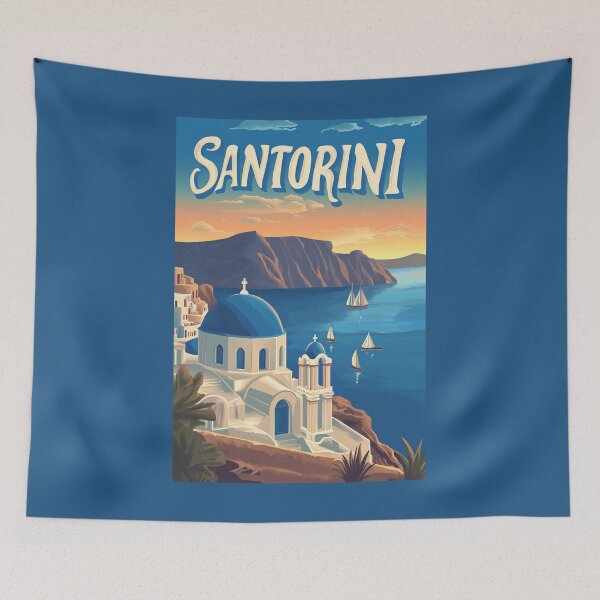 Item preview, A Vintage Travel Art of Santorini - Greece   designed and sold by GoodOldVintage.