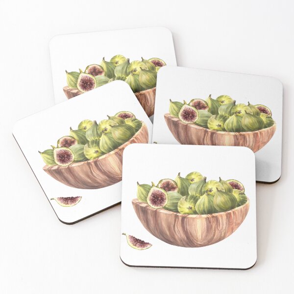 Item preview, Ripe figs. Whole and cut fruits harvest in a wooden bowl. Hand-drawn watercolor sticker  designed and sold by BartolArt.