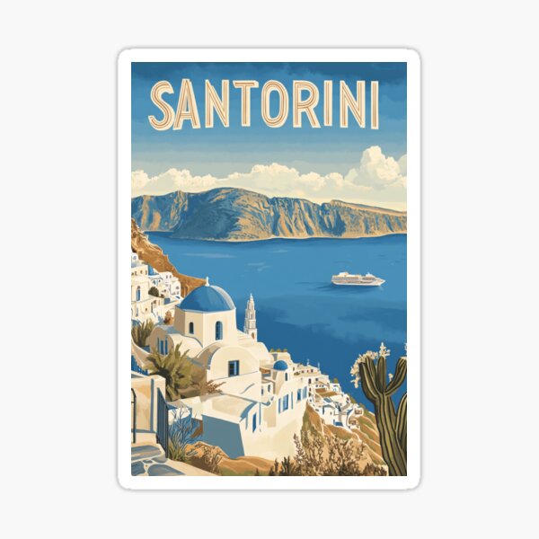 Item preview, A Vintage Travel Art of Santorini - Greece   designed and sold by GoodOldVintage.