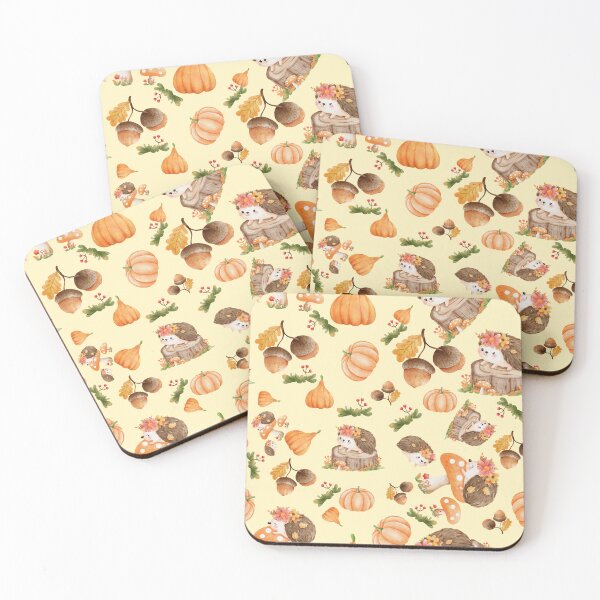 Item preview, Autumn hedgehogs and pumpkin pattern designed and sold by BritishDelights.