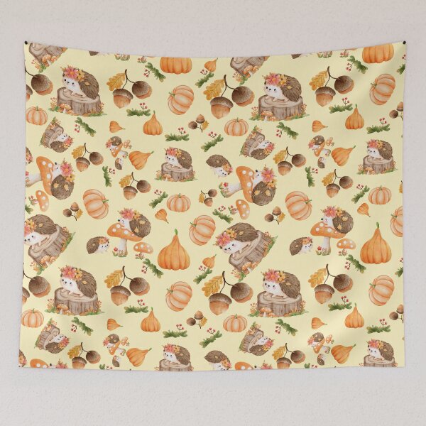 Item preview, Autumn hedgehogs and pumpkin pattern designed and sold by BritishDelights.