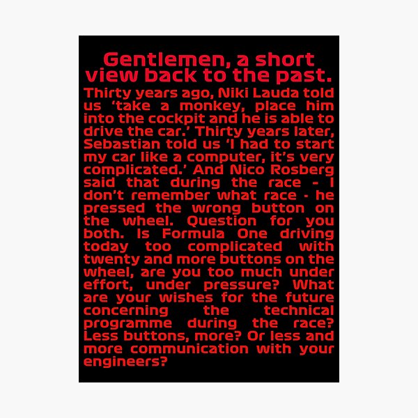 Item preview, A short view back to the past| Longest question in F1 Press conference  designed and sold by Pink Polar F1.