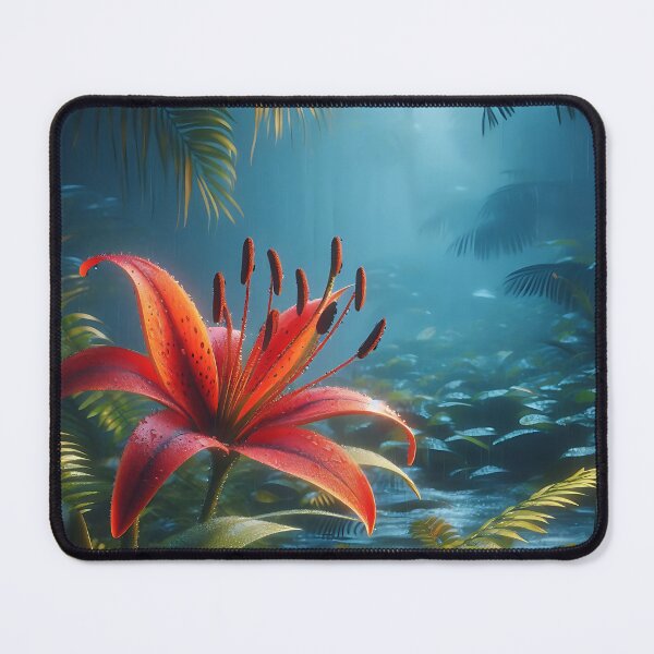 Item preview, a red flame lily in the rainforest designed and sold by bernhagen.