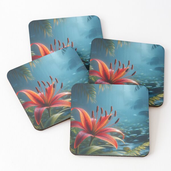 Item preview, a red flame lily in the rainforest designed and sold by bernhagen.