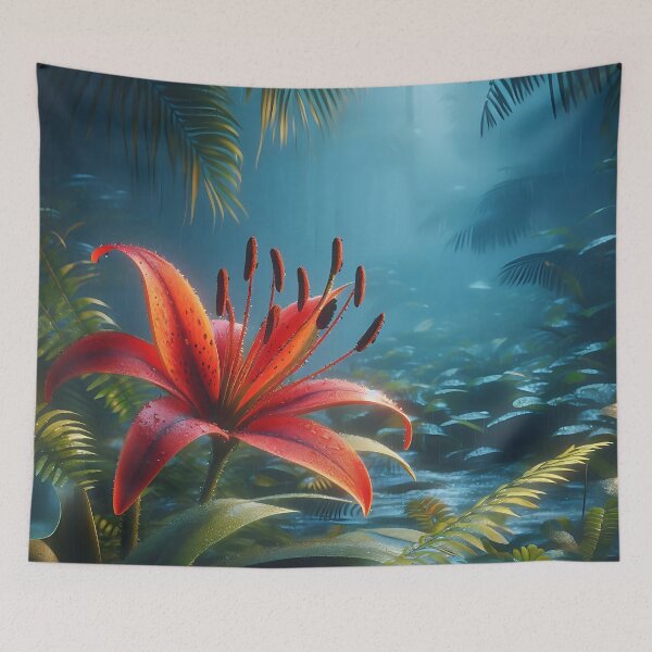 Item preview, a red flame lily in the rainforest designed and sold by bernhagen.