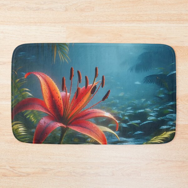 Item preview, a red flame lily in the rainforest designed and sold by bernhagen.