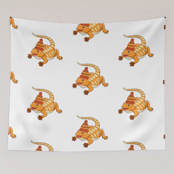Item preview, Bearded dragon wearing a woolly hat and gloves designed and sold by BritishDelights.