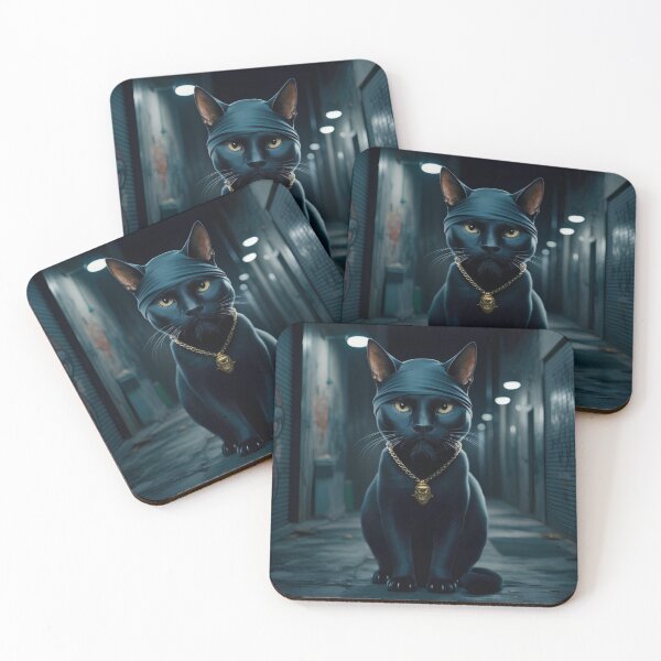 Item preview, Black rapper cat with hood designed and sold by R-market.
