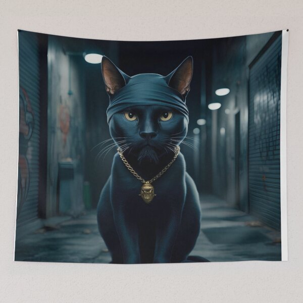Item preview, Black rapper cat with hood designed and sold by R-market.