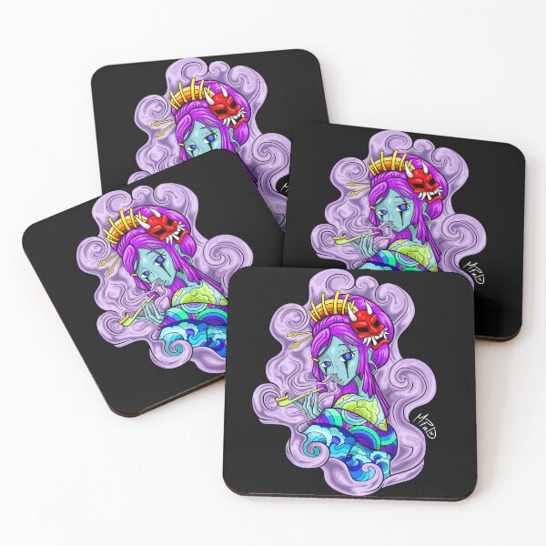 Item preview, Geisha Japanese Sticker Oni Smoke Waves Anime Manga Girl Mask Trip Tattoo Tattooed designed and sold by Mind-23.