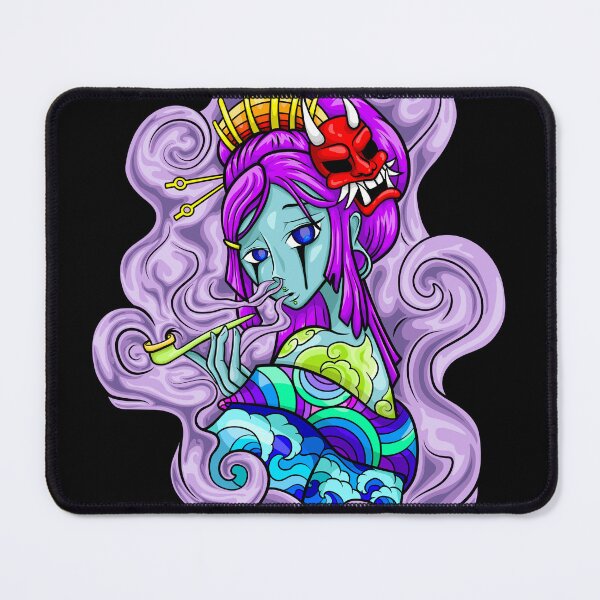 Item preview, Geisha Japanese Sticker Oni Smoke Waves Anime Manga Girl Mask Trip Tattoo Tattooed designed and sold by Mind-23.