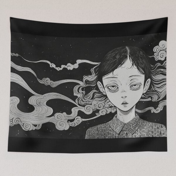 Item preview, Spiral Reverie - psychedelic black and white manga anime girl  designed and sold by ForsakenFrames.