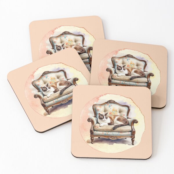 Item preview, Snowshoe cat sat on a comfy sofa chair designed and sold by BritishDelights.