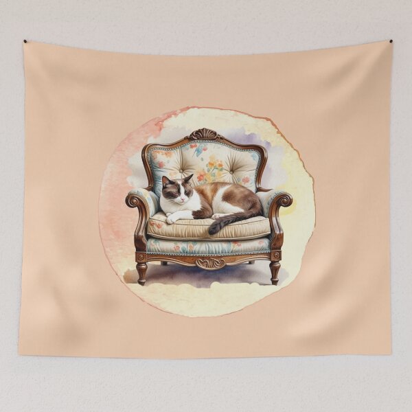 Item preview, Snowshoe cat sat on a comfy sofa chair designed and sold by BritishDelights.
