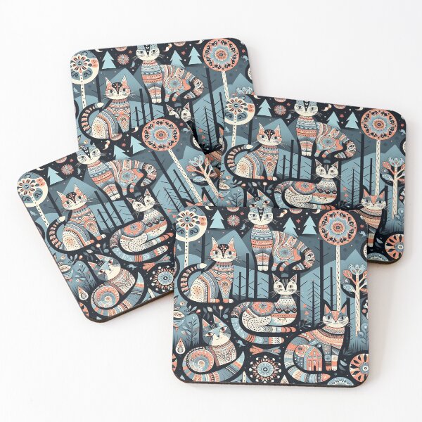 Item preview, Folk art cats in the forest designed and sold by Silbays.