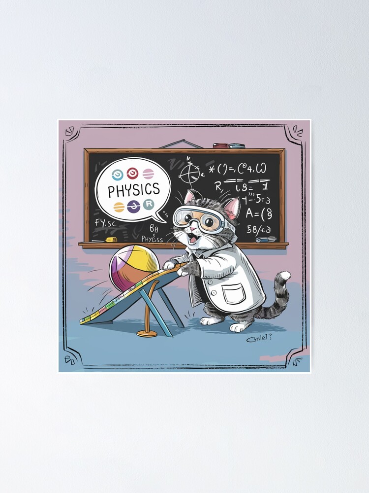 Thumbnail 1 of 3, Poster, physicist cat designed and sold by QuirkyQuipPixel.