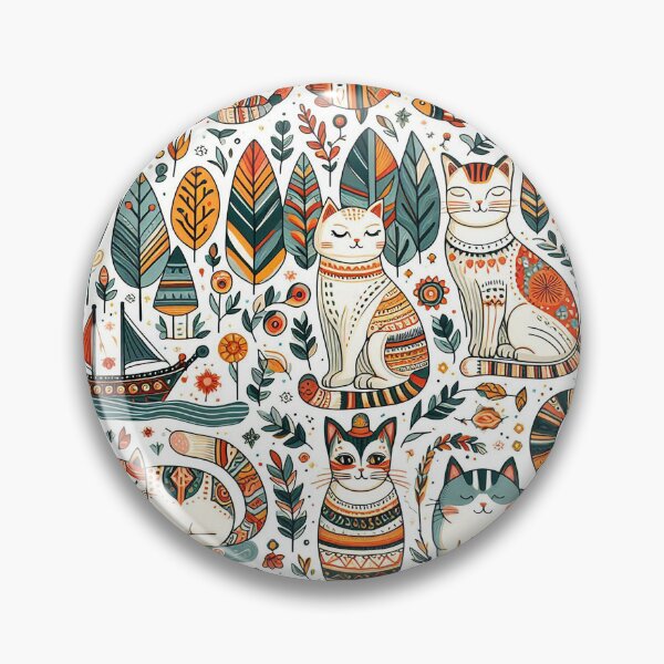 Item preview, Folk art colourful cats with trees and flowers designed and sold by Silbays.