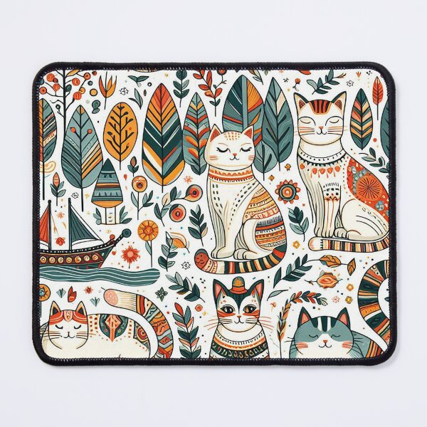 Item preview, Folk art colourful cats with trees and flowers designed and sold by Silbays.