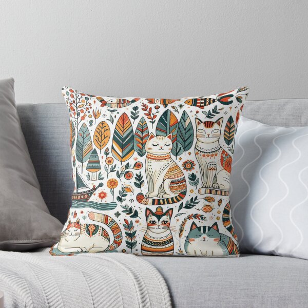 Item preview, Folk art colourful cats with trees and flowers designed and sold by Silbays.
