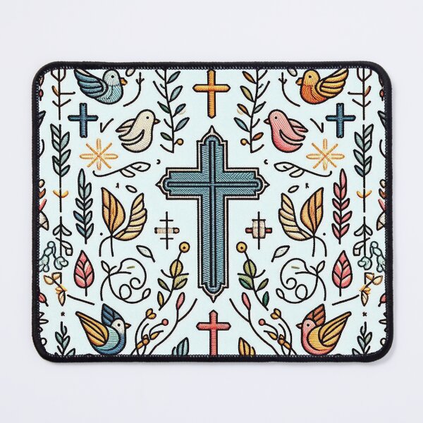 Item preview, Cute embroidered Christian pattern with cross and doves designed and sold by Silbays.