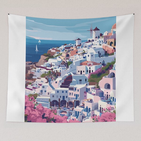 Item preview, Santorini Art Print, Greek Island Wall Decor, Mediterranean Sunset Poster, Santorini Landscape Artwork designed and sold by vinciellastudio.